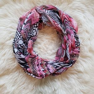 Pink and Black Silk Infinity Scarf